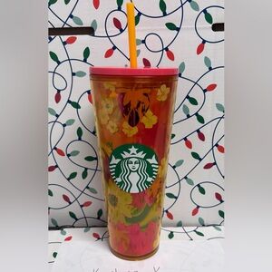 Starbucks Yellow Floral Tumbler with Pink Lid